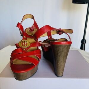 Tommy Hilfiger RED Platform Wedge Heel Sandals - Womens Size 5.5 M